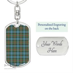 ScotsTee Shop Scottish Paisley District Clan Dog Tag Pendant Tartan Luxury Keychain - Personalized Engraving