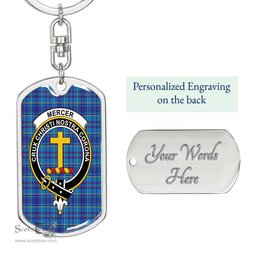 ScotsTee Shop Scottish Mercer Modern Clan Crest Dog Tag Pendant Tartan Luxury Keychain - Personalized Engraving