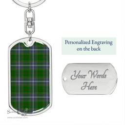 ScotsTee Shop Scottish Pringle Clan Dog Tag Pendant Tartan Luxury Keychain - Personalized Engraving