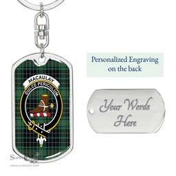 ScotsTee Shop Scottish MacAulay Hunting Ancient Clan Crest Dog Tag Pendant Tartan Luxury Keychain - Personalized Engraving