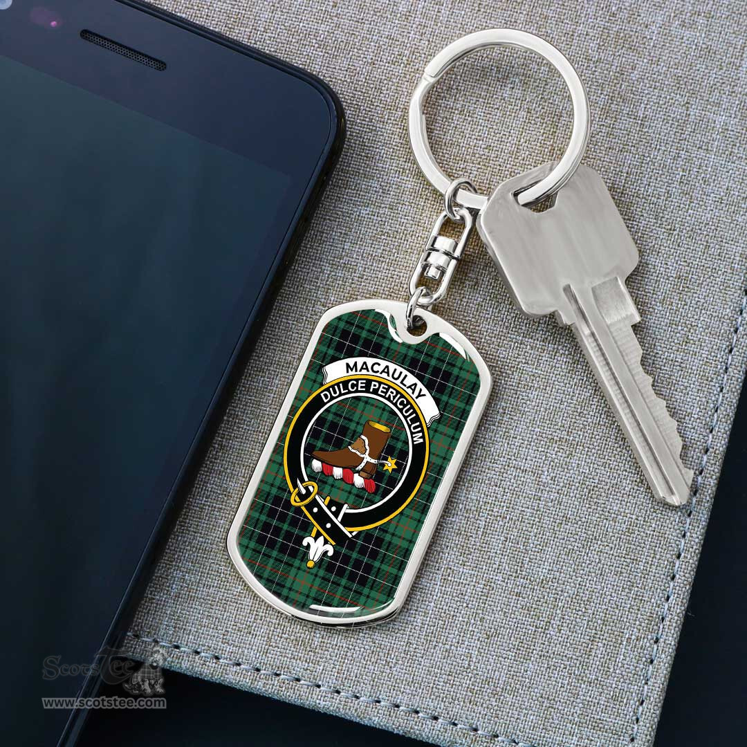 ScotsTee Shop Scottish MacAulay Hunting Ancient Clan Crest Dog Tag Pendant Tartan Luxury Keychain - Personalized Engraving