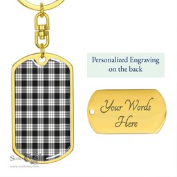 ScotsTee Shop Scottish MacFarlane Black _ White Ancient Clan Dog Tag Pendant Tartan Luxury Keychain - Personalized Engraving