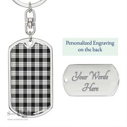 ScotsTee Shop Scottish MacFarlane Black _ White Ancient Clan Dog Tag Pendant Tartan Luxury Keychain - Personalized Engraving