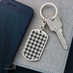 ScotsTee Shop Scottish MacFarlane Black _ White Ancient Clan Dog Tag Pendant Tartan Luxury Keychain - Personalized Engraving
