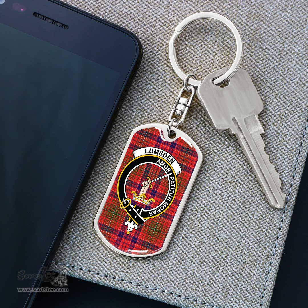 ScotsTee Shop Scottish Lumsden Modern Clan Crest Dog Tag Pendant Tartan Luxury Keychain - Personalized Engraving