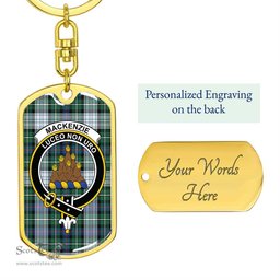 ScotsTee Shop Scottish MacKenzie Dress Ancient Clan Crest Dog Tag Pendant Tartan Luxury Keychain - Personalized Engraving