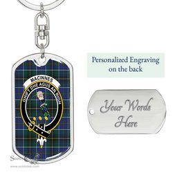 ScotsTee Shop Scottish MacInnes Modern Clan Crest Dog Tag Pendant Tartan Luxury Keychain - Personalized Engraving