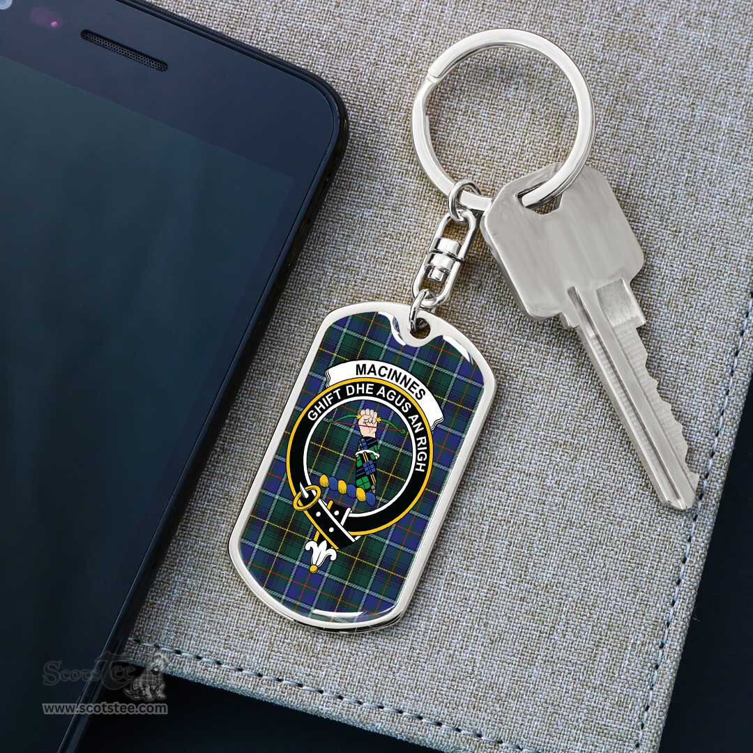 ScotsTee Shop Scottish MacInnes Modern Clan Crest Dog Tag Pendant Tartan Luxury Keychain - Personalized Engraving