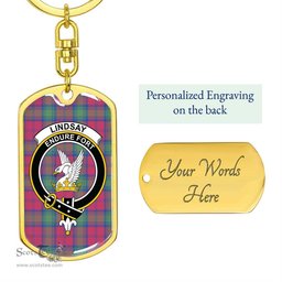 ScotsTee Shop Scottish Lindsay Ancient Clan Crest Dog Tag Pendant Tartan Luxury Keychain - Personalized Engraving