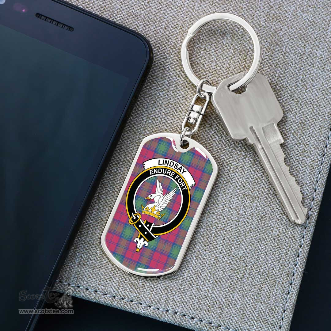 ScotsTee Shop Scottish Lindsay Ancient Clan Crest Dog Tag Pendant Tartan Luxury Keychain - Personalized Engraving