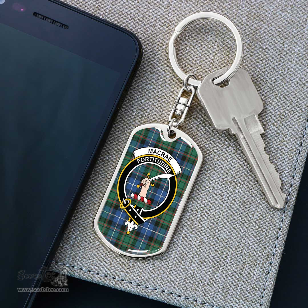 ScotsTee Shop Scottish MacRae Hunting Ancient Clan Crest Dog Tag Pendant Tartan Luxury Keychain - Personalized Engraving
