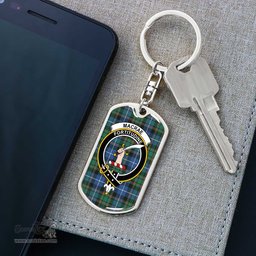 ScotsTee Shop Scottish MacRae Hunting Ancient Clan Crest Dog Tag Pendant Tartan Luxury Keychain - Personalized Engraving