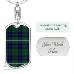 ScotsTee Shop Scottish MacDonald of the Isles Hunting Modern Clan Dog Tag Pendant Tartan Luxury Keychain - Personalized Engraving