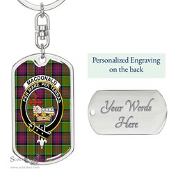 ScotsTee Shop Scottish MacDonald of Clanranald Clan Crest Dog Tag Pendant Tartan Luxury Keychain - Personalized Engraving