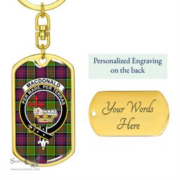 ScotsTee Shop Scottish MacDonald of Clanranald Clan Crest Dog Tag Pendant Tartan Luxury Keychain - Personalized Engraving