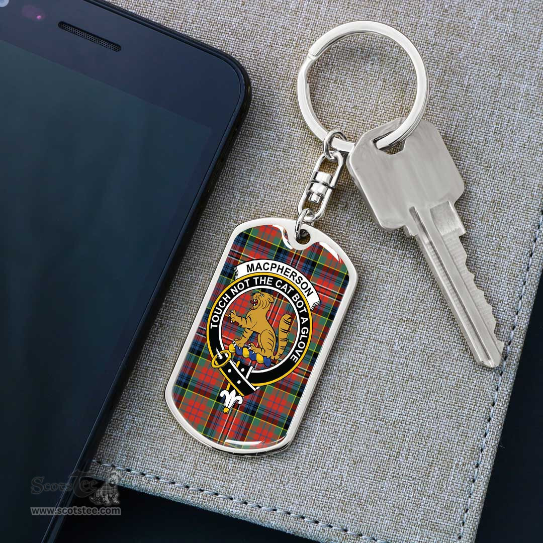 ScotsTee Shop Scottish MacPherson Ancient Clan Crest Dog Tag Pendant Tartan Luxury Keychain - Personalized Engraving