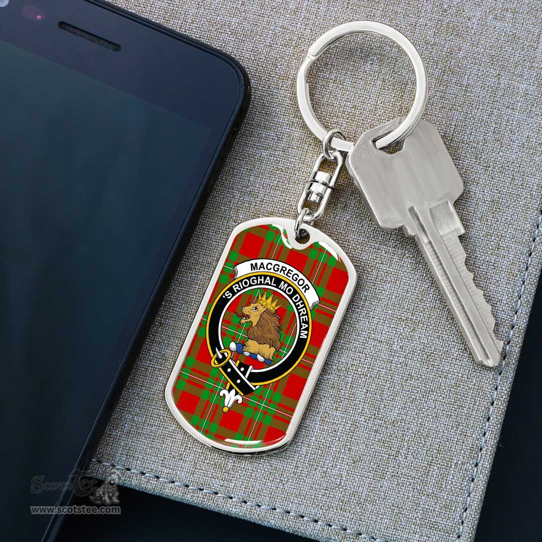 ScotsTee Shop Scottish MacGregor Modern Clan Crest Dog Tag Pendant Tartan Luxury Keychain - Personalized Engraving
