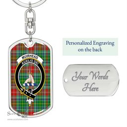 ScotsTee Shop Scottish Muirhead Clan Crest Dog Tag Pendant Tartan Luxury Keychain - Personalized Engraving