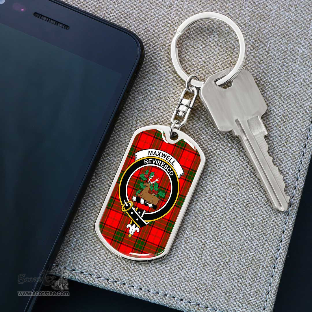 ScotsTee Shop Scottish Maxwell Modern Clan Crest Dog Tag Pendant Tartan Luxury Keychain - Personalized Engraving