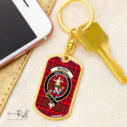 ScotsTee Shop Scottish Murray of Tulloch Modern Clan Crest Dog Tag Pendant Tartan Luxury Keychain - Personalized Engraving