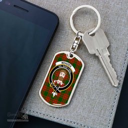 ScotsTee Shop Scottish Menzies Green Modern Clan Crest Dog Tag Pendant Tartan Luxury Keychain - Personalized Engraving