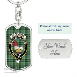 ScotsTee Shop Scottish MacDonald Lord of the Isles Hunting Clan Crest Dog Tag Pendant Tartan Luxury Keychain - Personalized Engraving