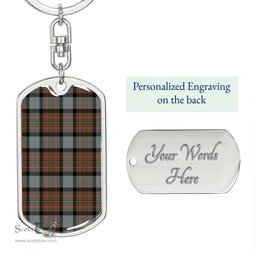 ScotsTee Shop Scottish MacLaren Weathered Clan Dog Tag Pendant Tartan Luxury Keychain - Personalized Engraving