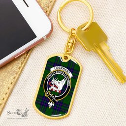 ScotsTee Shop Scottish Lockhart Modern Clan Crest Dog Tag Pendant Tartan Luxury Keychain - Personalized Engraving