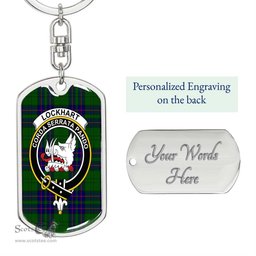 ScotsTee Shop Scottish Lockhart Modern Clan Crest Dog Tag Pendant Tartan Luxury Keychain - Personalized Engraving