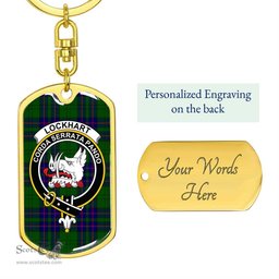 ScotsTee Shop Scottish Lockhart Modern Clan Crest Dog Tag Pendant Tartan Luxury Keychain - Personalized Engraving