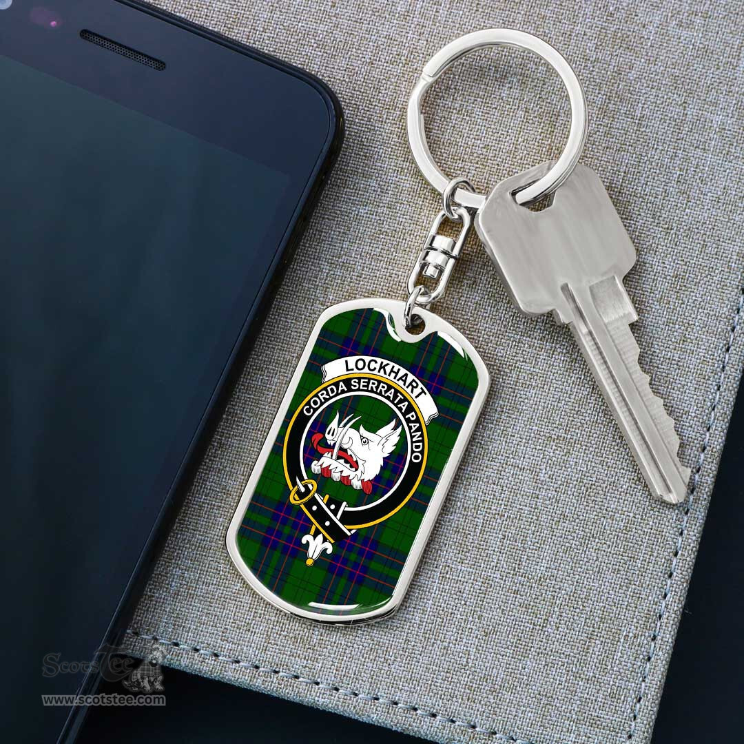 ScotsTee Shop Scottish Lockhart Modern Clan Crest Dog Tag Pendant Tartan Luxury Keychain - Personalized Engraving