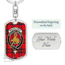 ScotsTee Shop Scottish MacGillivray Modern Clan Crest Dog Tag Pendant Tartan Luxury Keychain - Personalized Engraving