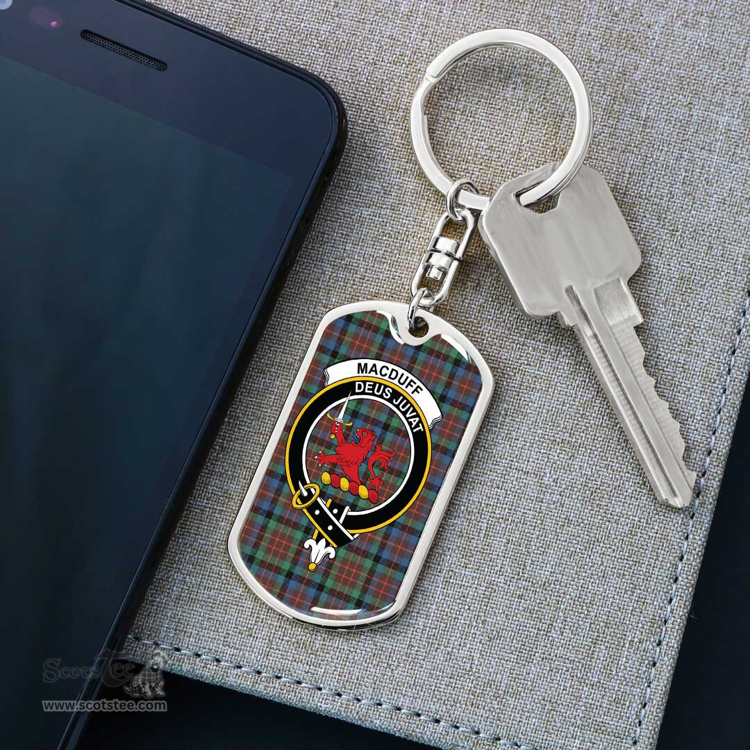 ScotsTee Shop Scottish MacDuff Hunting Ancient Clan Crest Dog Tag Pendant Tartan Luxury Keychain - Personalized Engraving