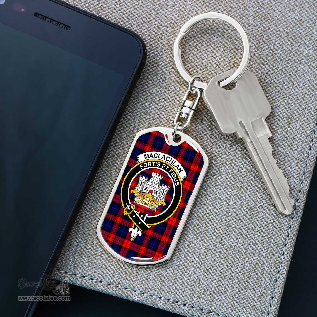 ScotsTee Shop Scottish MacLachlan Modern Clan Crest Dog Tag Pendant Tartan Luxury Keychain - Personalized Engraving
