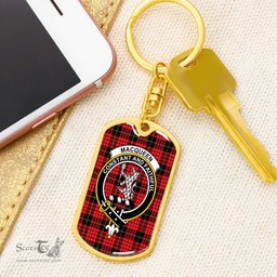 ScotsTee Shop Scottish MacQueen Modern Clan Crest Dog Tag Pendant Tartan Luxury Keychain - Personalized Engraving