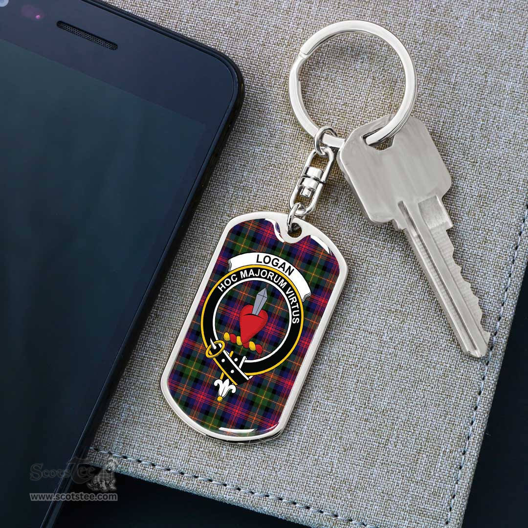 ScotsTee Shop Scottish Logan Modern Clan Crest Dog Tag Pendant Tartan Luxury Keychain - Personalized Engraving