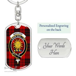 ScotsTee Shop Scottish MacLeod of Raasay Clan Crest Dog Tag Pendant Tartan Luxury Keychain - Personalized Engraving