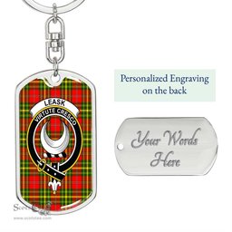 ScotsTee Shop Scottish Leask Clan Crest Dog Tag Pendant Tartan Luxury Keychain - Personalized Engraving