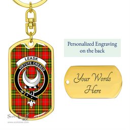 ScotsTee Shop Scottish Leask Clan Crest Dog Tag Pendant Tartan Luxury Keychain - Personalized Engraving