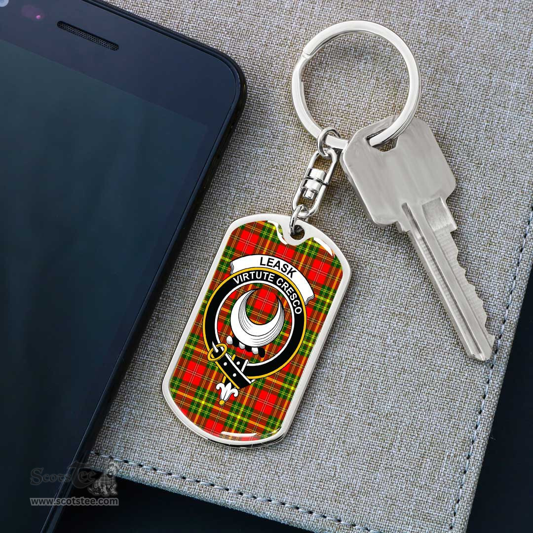 ScotsTee Shop Scottish Leask Clan Crest Dog Tag Pendant Tartan Luxury Keychain - Personalized Engraving