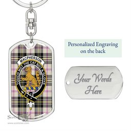 ScotsTee Shop Scottish MacPherson Dress Ancient Clan Crest Dog Tag Pendant Tartan Luxury Keychain - Personalized Engraving