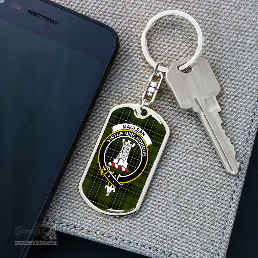 ScotsTee Shop Scottish MacLean Hunting Clan Crest Dog Tag Pendant Tartan Luxury Keychain - Personalized Engraving