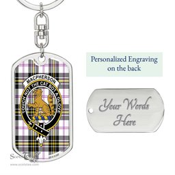 ScotsTee Shop Scottish MacPherson Dress Modern Clan Crest Dog Tag Pendant Tartan Luxury Keychain - Personalized Engraving