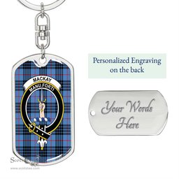 ScotsTee Shop Scottish MacKay Blue Clan Crest Dog Tag Pendant Tartan Luxury Keychain - Personalized Engraving