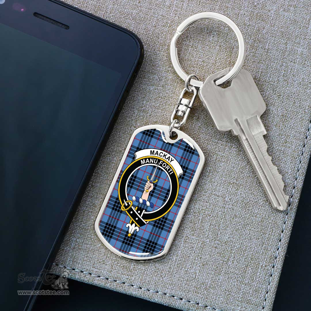 ScotsTee Shop Scottish MacKay Blue Clan Crest Dog Tag Pendant Tartan Luxury Keychain - Personalized Engraving