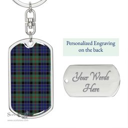 ScotsTee Shop Scottish MacPhedran Clan Dog Tag Pendant Tartan Luxury Keychain - Personalized Engraving