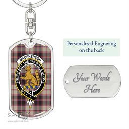 ScotsTee Shop Scottish MacPherson Hunting Ancient Clan Crest Dog Tag Pendant Tartan Luxury Keychain - Personalized Engraving