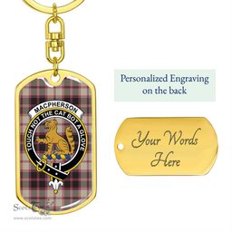 ScotsTee Shop Scottish MacPherson Hunting Ancient Clan Crest Dog Tag Pendant Tartan Luxury Keychain - Personalized Engraving