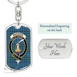 ScotsTee Shop Scottish Matheson Hunting Ancient Clan Crest Dog Tag Pendant Tartan Luxury Keychain - Personalized Engraving