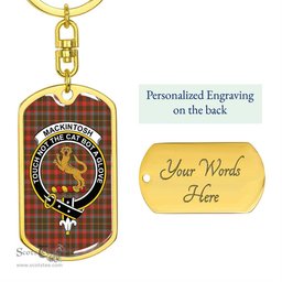 ScotsTee Shop Scottish MacKintosh Hunting Weathered Clan Crest Dog Tag Pendant Tartan Luxury Keychain - Personalized Engraving